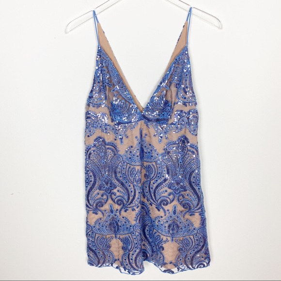 Free People Night Shimmers Blue Mini Dress - Picture 3 of 5